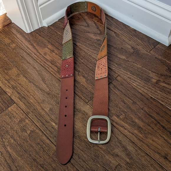 Fossil Women's Leather Boho Patch Belt Size Large - Picture 3 of 7